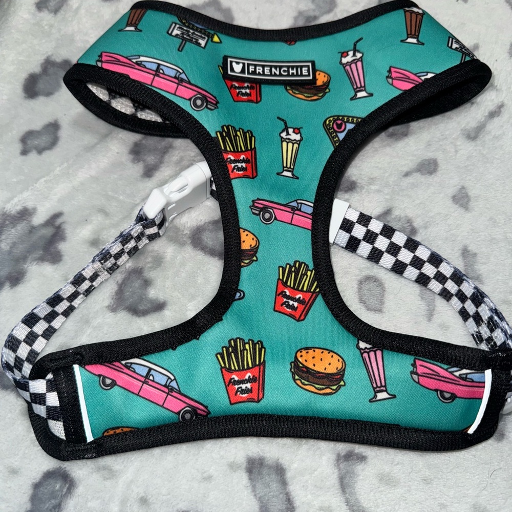 Frenchie Rrversible Harness - Teal and Black